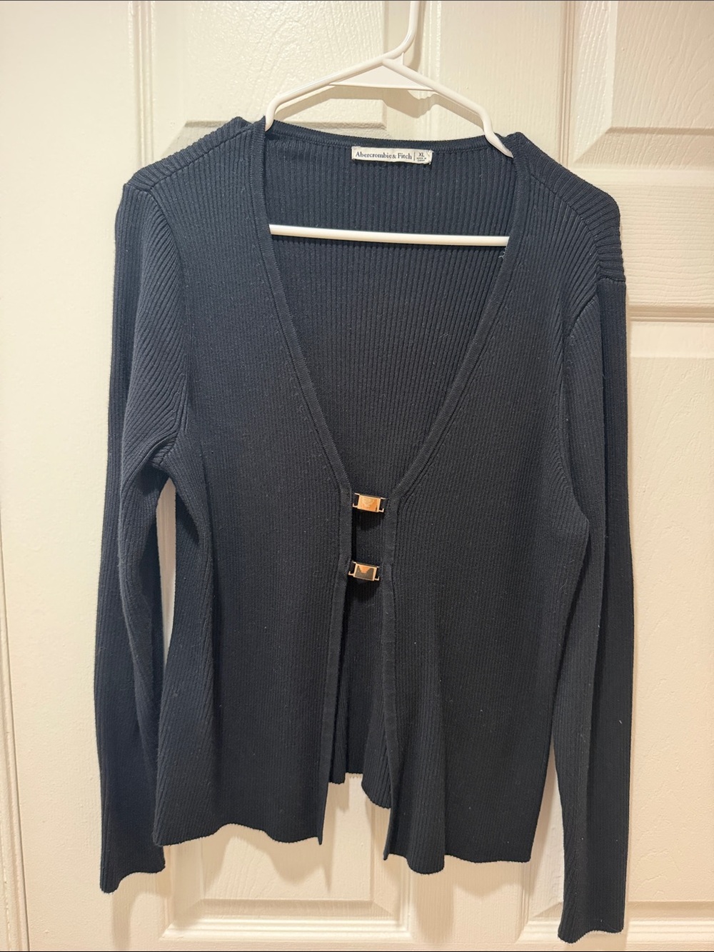 Abercrombie & Fitch Black Ribbed Cardigan with Gold Clasps